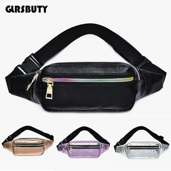 

Hologram Laser Waist Bag Small Fanny Pack Cute Women`s Belt Bag GLRSBUTY Travel Pouch Retro Leather Pocket for Moblie Phone Card