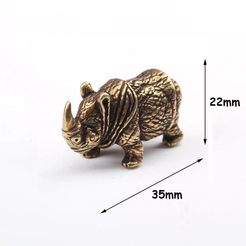 Handmade Pure Copper Cute Rhinoceros Miniatures Figurines Solid Vintage Brass Rhino Ornaments Tea Pets Desktop Decorations Craft