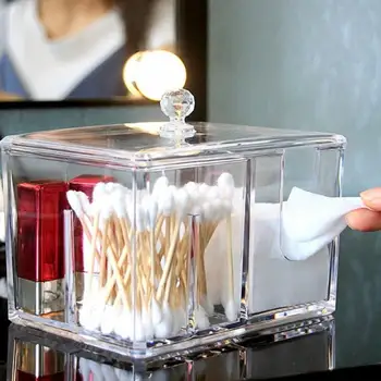 

make up organizer 14*10*13cm Transparent Storage Box Organizer for Cotton Swabs Cotton Pad rotating makeup organizer