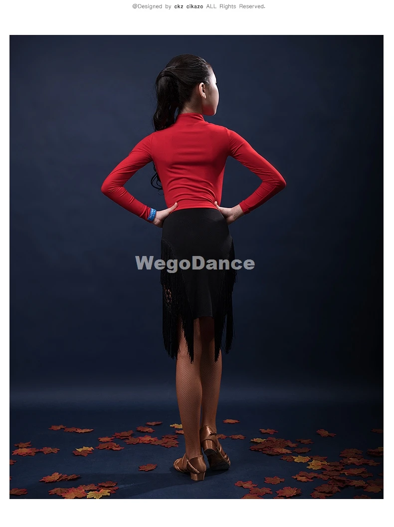 New Chinese Style Latin Dance Competition Ballroom Tango Shirt Girls Children Costume For Kids Salsa Top Long Sleeve