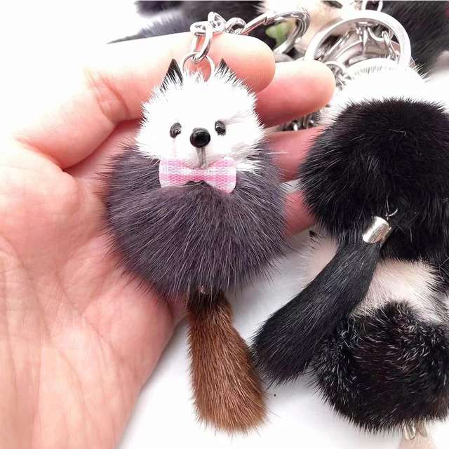 ZHSH 3.5 inches Fox Fur Pom Pom Keychain for Women, Silk Ribbon Bow Scarf  Charm Accessory with Golden Keyring for Backpack Handbag (B) at   Women's Clothing store