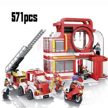 

571pcs The Aerial Ladder Fire Hospital Truck Set City Series Building Blocks Bricks Lepining Toys Car Model Birthday Christmas