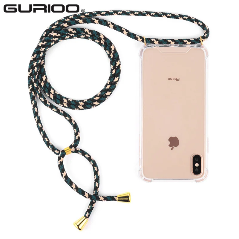 

Transparent Soft TPU Phone Case for iphone X XR 6 6s 7 8 plus XS Max With Lanyard Necklace Shoulder Neck Strap Rope Cord Cover