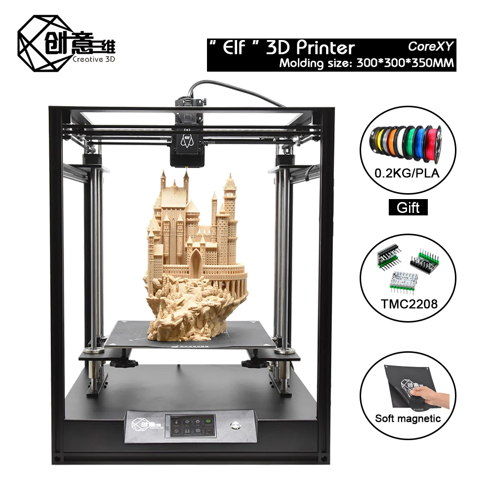 

Creative 3D CoreXY structure Short distance Elf 3D printer,High-precision Aluminium Profile Frame Big Area Kit Double Z axis