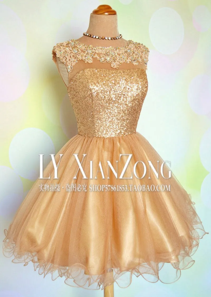 Gold Vestido-de-noiva Формальное размера плюс новое бальное платье размера плюс маскарадное короткое золотое платье для выпускного подружки невесты - Color: Gold