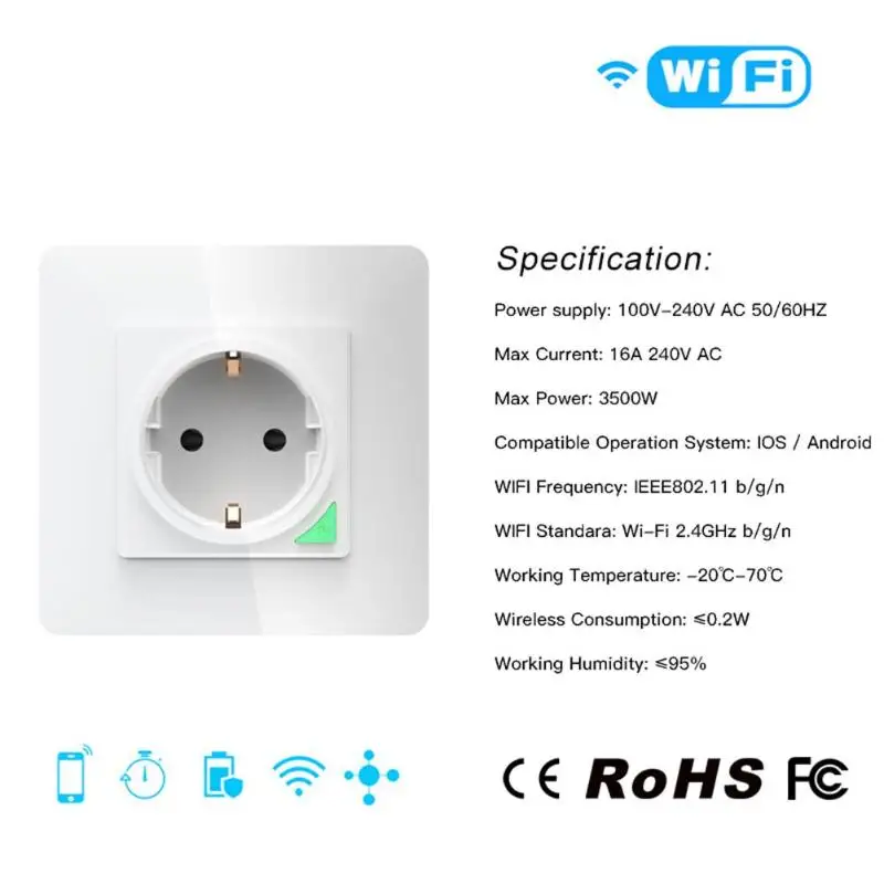 ЕС Plug WiFi Кнопка умный светильник переключатель приложение Дистанционное Голосовое управление настенная розетка поддержка дропшиппинг