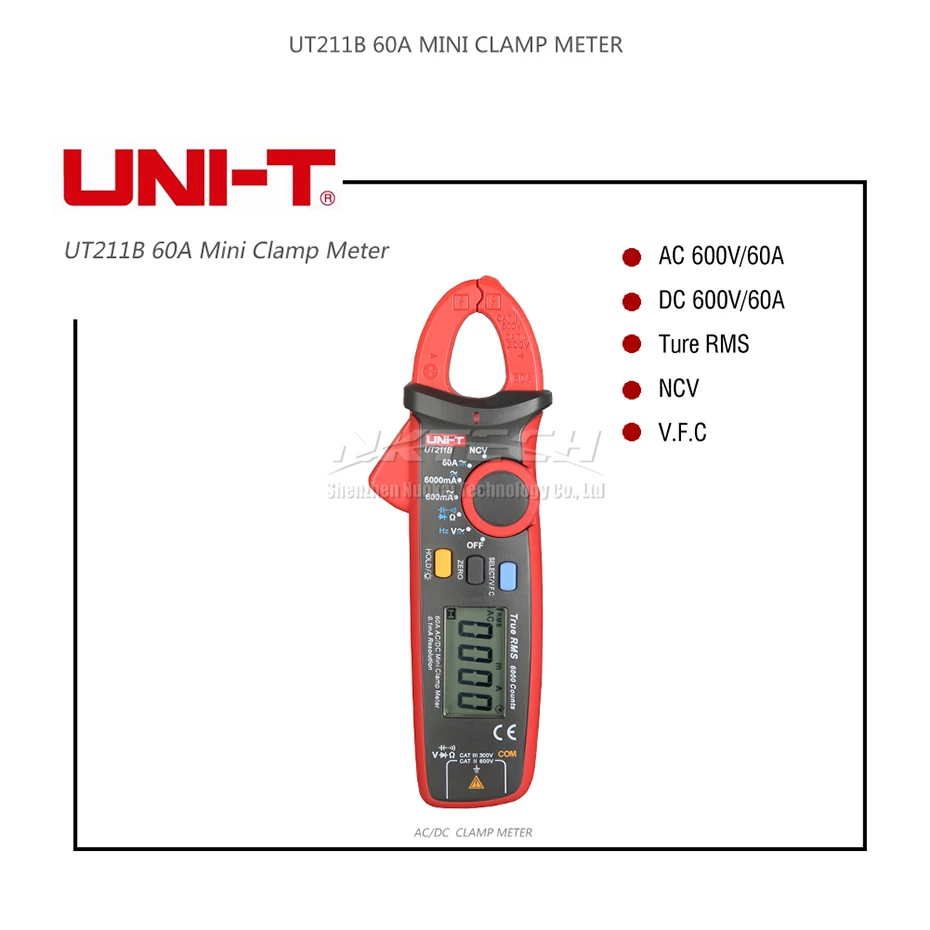 Uni-t цифровой клещи UT211B Автоматический диапазон True RMS NCV VFC AC DC Вольт Ампер резистивно-ёмкостный диодный тест непрерывности зуммер