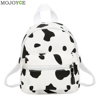 

Women Canvas Schoolbag Comfortable Leisure Chic Fashionable Teenage Girl Shoulder Bag Cow Milk Print Small Backpack