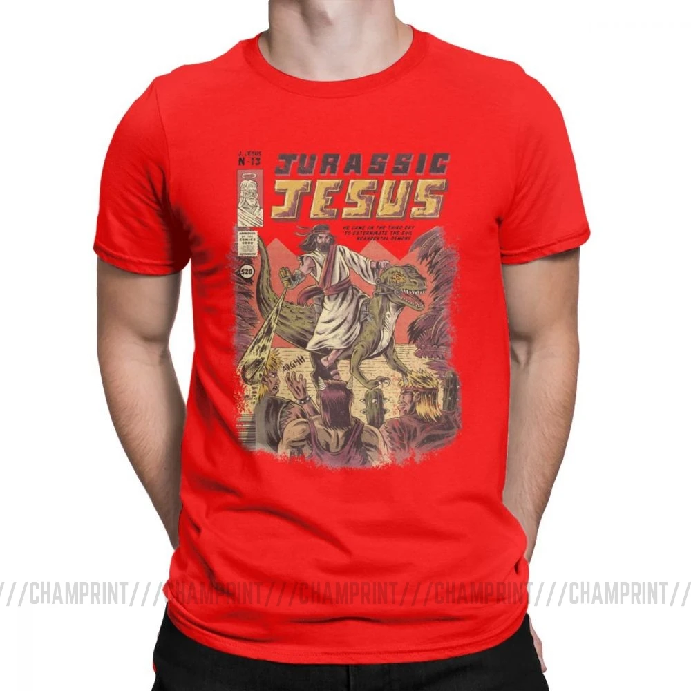 Мужские футболки Jurassic Jesus, японское аниме, манга, футболки, драконы, монстр, ретро топы Games, Harajuku, уличная одежда, футболки - Цвет: Красный