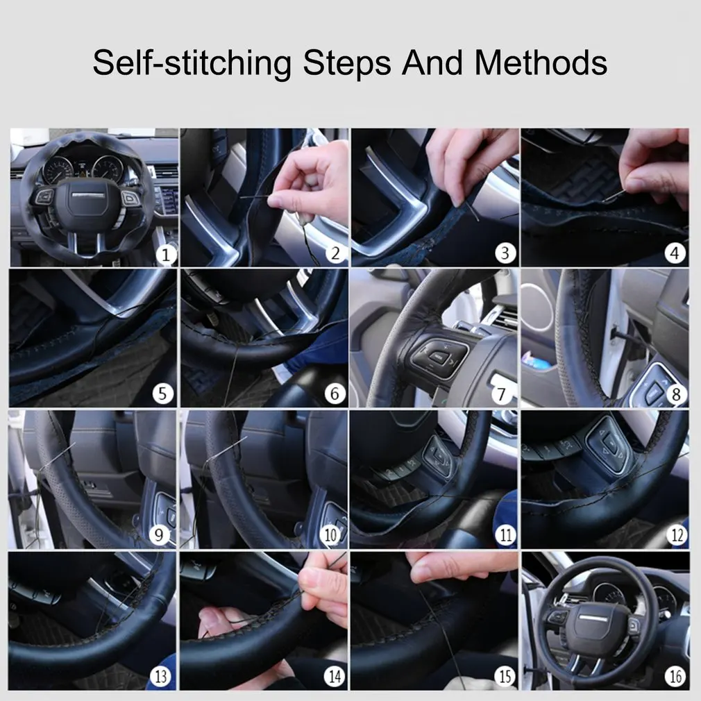 Braid On Steering Wheel Car Steering Wheel Cover With Needles and Thread Artificial leather Diameter 38cm cover couvre