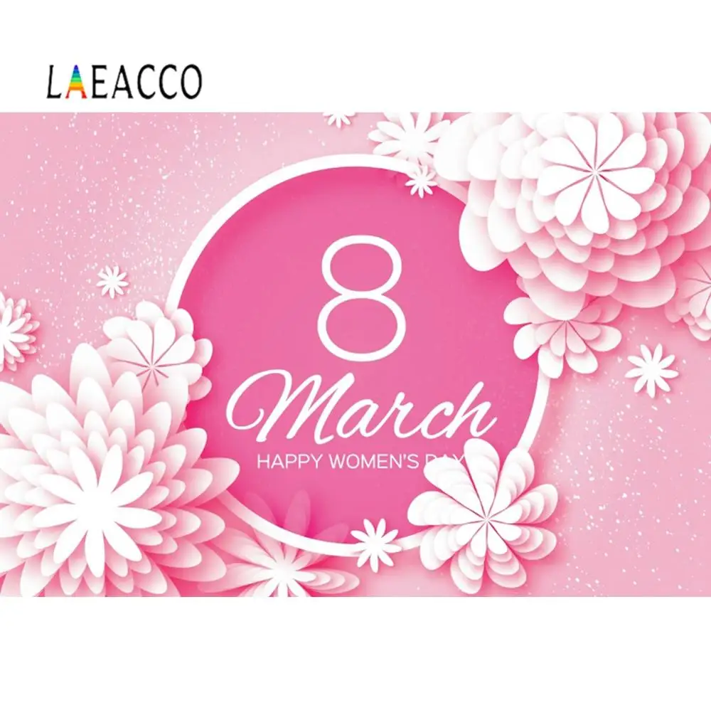 

Laeacco March 8 Decor Pink Flowers Happy Women's Day Photo Backdrops Portrait Vinly Photography Backgrounds For Photo Studio