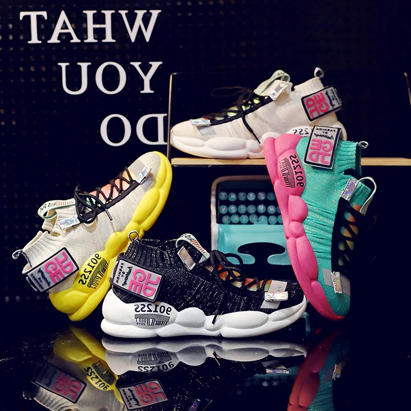 Женская обувь для бега на платформе с сеткой толстой подошвой дышащая прогулок