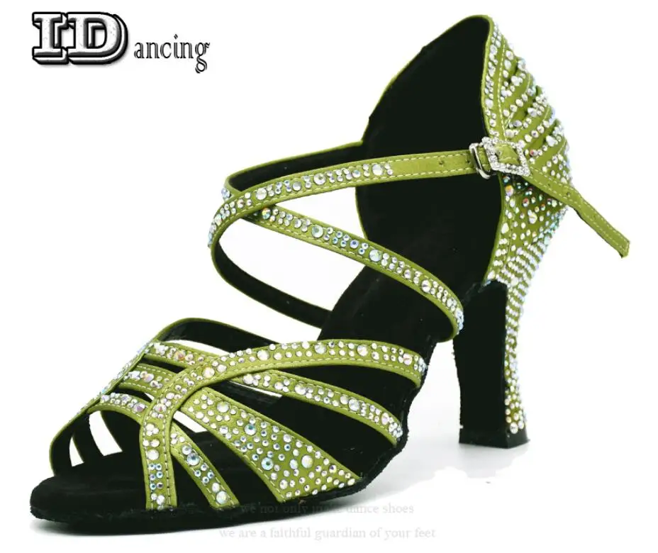 Latin Shoes Dance Shoes Girls Dance Jazz sneakers Ballroom Latin Dance Shoes Salsa Dance Shoes Women Sexy Green JuseDanc - Цвет: heel 9cm