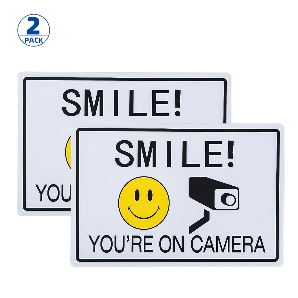 

(2 Pack)Smile You're On Camera Sign, Video Surveillance Sign, Warning for CCTV Monitoring System