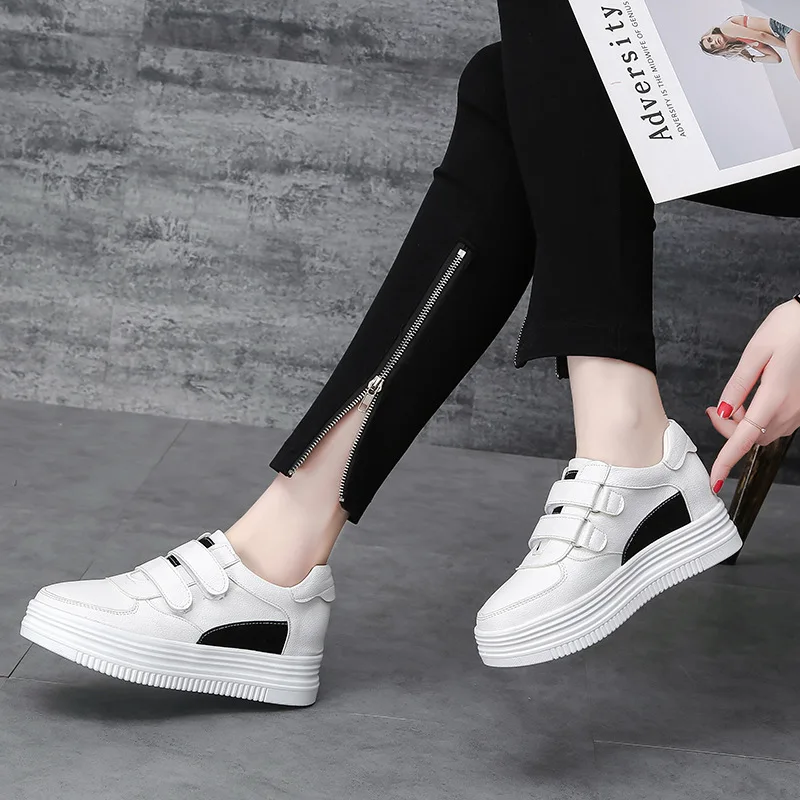

Lg-9 2019 Spring Thick Bottomed Platform Heel Mixed Colors Velcro Students Casual Sports Shoes Flat Korean-style White Shoes