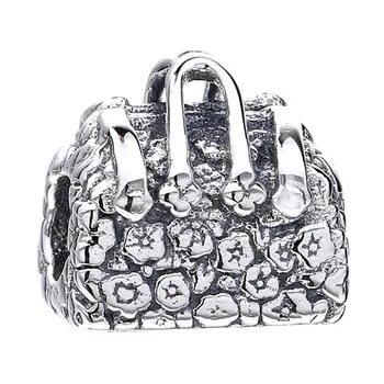 

New 925 Sterling Silver Bead Charm Vintage Mary Poppins Bag With Flower Beads Fit Pandora Bracelet Bangle Diy Jewelry