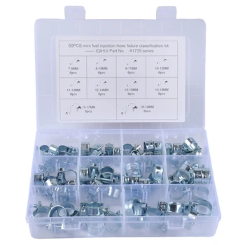 

60Pcs 10 Size 7-18Mm(2.7-7Inch)Fuel Injection Style Hose Clamp Assortment Kit For Hose Pipe