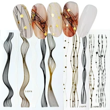 1pcs Gold+Black+White Sliders 3D Nail Stickers Straight Curved Liners Stripe Tape Wraps Geometric Nail Art Decorations new