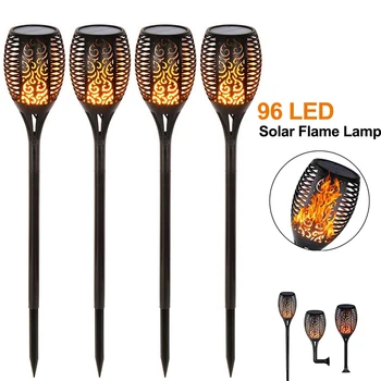 

Solar 96LEDs LED Flame Lamp Waterproof Lawn Dancing Flicker Torch Lights Garden Decoration Landscape Path Lighting Spotlight