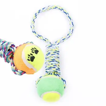 

Pet Bite Resistant Tennis Toy Biting Squeak Toys Hand Drawn Cotton Rope Toy Ball Training Tool For Dog Molar Teeth Cleaning