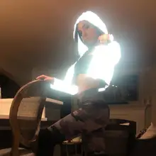 Осенняя Светоотражающая куртка для женщин harajuku с капюшоном хип-хоп Уличная Ночная блестящая молния с длинным рукавом Короткие куртки верхняя одежда