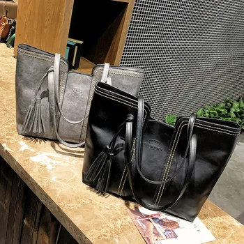 

Fashion Tassels Student Handbags For Women 2020 Leather Shoulder Bag Women Window shopping Women Bags Large Capacity Bucket Bag