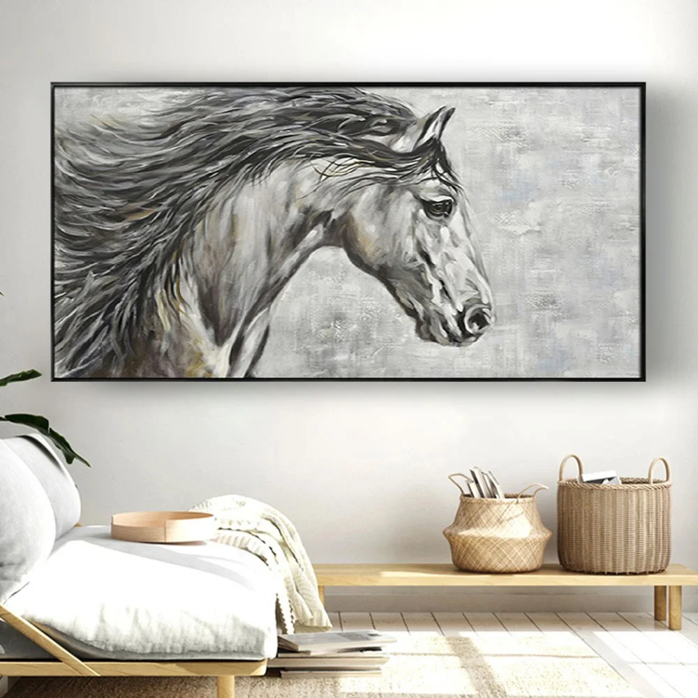 

Hand Painted Oil Paintings Modern Home Decor Paintings Salon Wall Art Canvas Pictures For Living Room Deco Animal White Horse