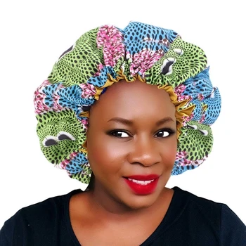 

1PCS 33cm Adjust Hair Styling Caps Print Large Sleep Fabric Bonnet Satin Lined Sleep Cap Night Hat Ladies Styling Tool Hair