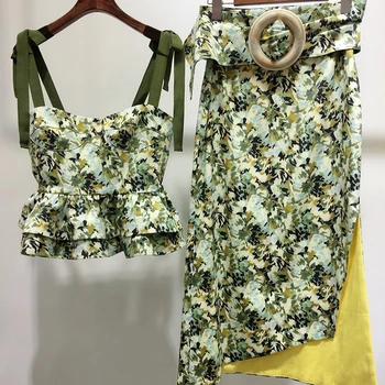 

Two Piece Set Flower Button Bodycon 2 Piece Set Women 2020 Sexy Sleeveless Short Top And Skirt Summer Autumn Skirt Sets