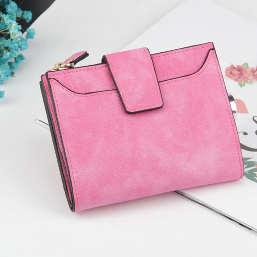 Hot Pink Женский кошелек из искусственной кожи в стиле ретро, модный тренд, Одноцветный короткий кожаный мини-стиль, квадратная сумочка для карт, женские кошельки на застежке для банкета - Цвет: Hot Pink
