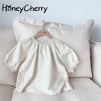 

2020 Summer girls shirts New Girls Shirts Lace Cotton Short Sleeve Shirt girl blouse cute children cloth