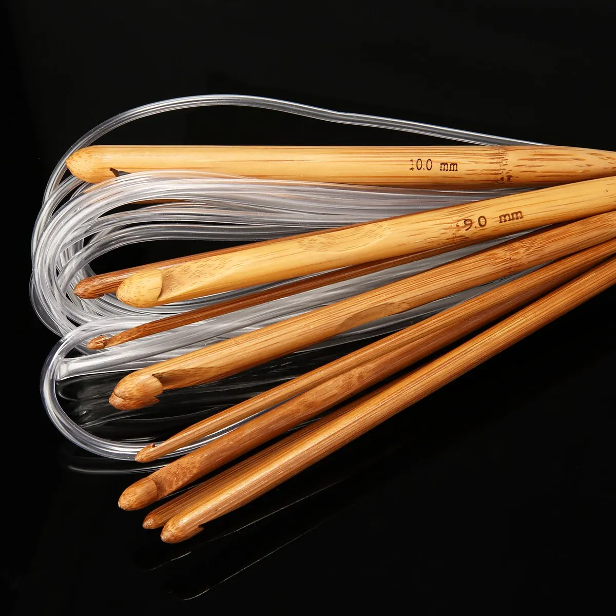 12PCS DIY Bamboo Crochet Stitch Hook Long Tunisian Crochet Hooks Knitting Needles Weave Craft Tool with Wood Bead Set