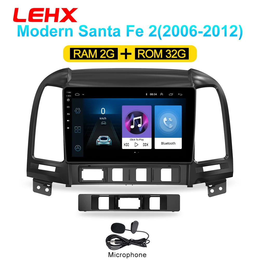 LEHX Автомагнитола Android 8,1 2 Din мультимедийный плеер для hyundai Santa Fe 2005-2012 wifi автомобильный DVD Gps навигация - Цвет: LE-SA32-MIC