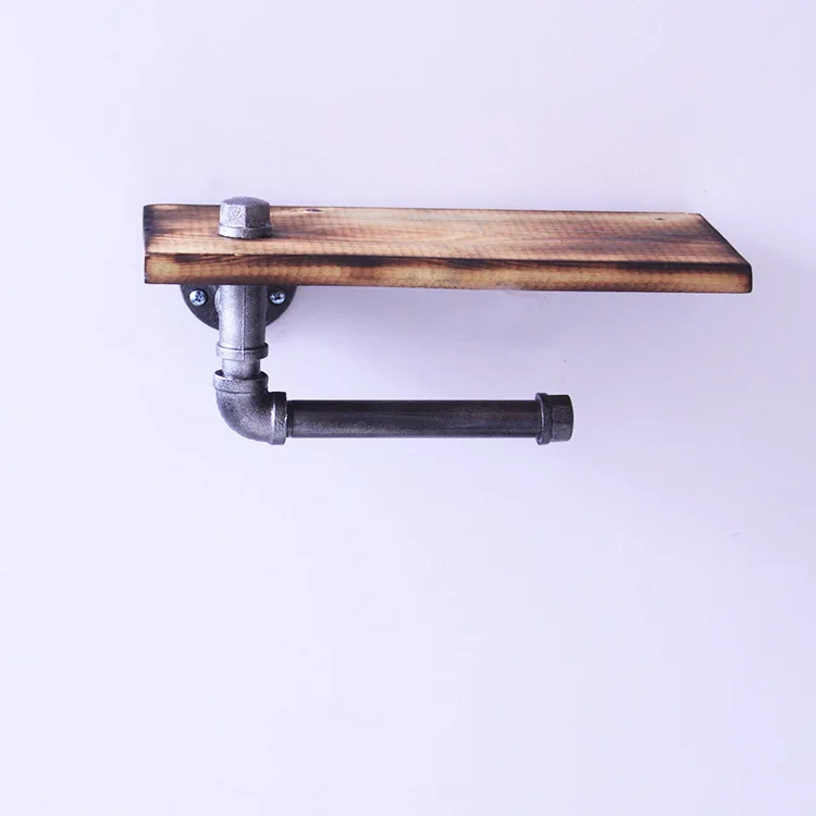 Iron Art Pipe Storage Shelf Wall Paper Towel Rack Bathroom Wall Mount Toilet Storage Organizing Storage Shelf