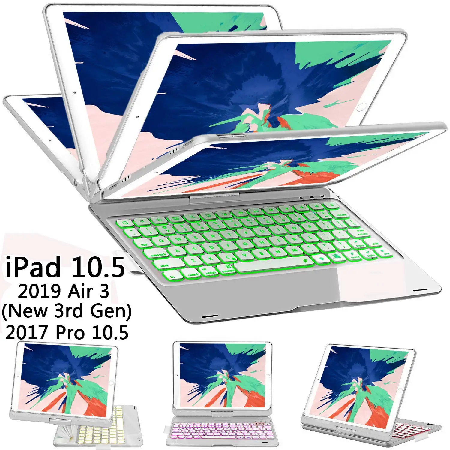 

ILEBYGO iPad Pro 10.5 Keyboard Case with Pencil Holder for iPad Pro 10.5 inch 2017/iPad Air 10.5(3rd Gen) 2019, 360 Rotatable
