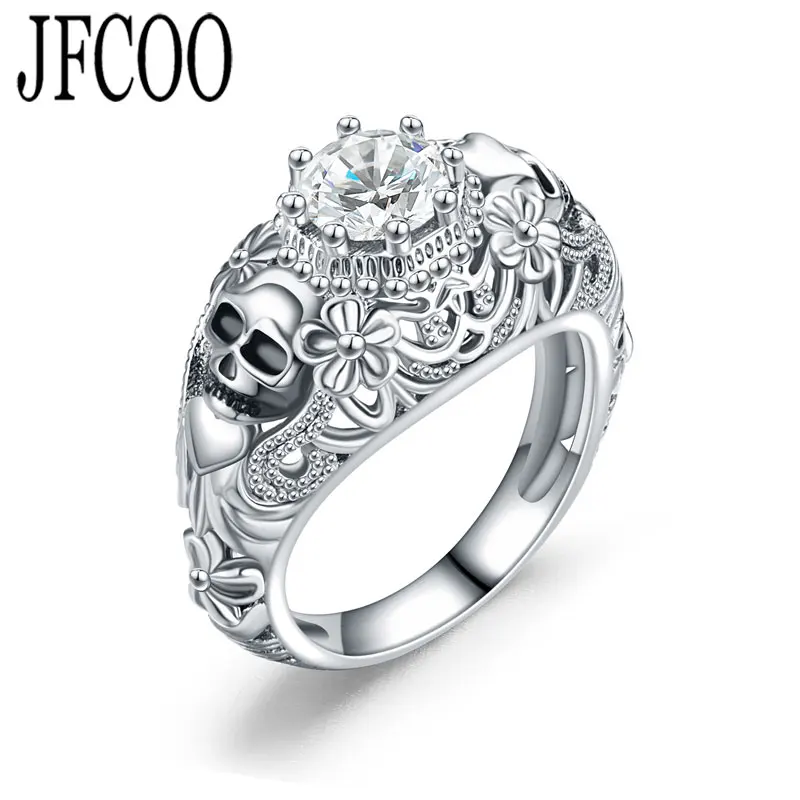 Skull Silver Plated Luxury Gifts Punk Crystal CZ Gothic Flower Women Rings Wedding Ring Jewelry | Украшения и аксессуары
