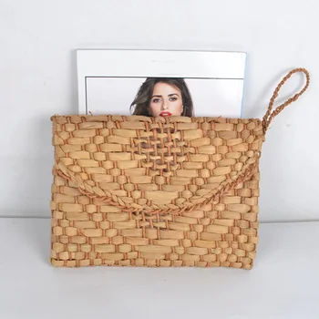 

2020 Retro Handmade Straw Bag Envelope Bag Clutch Bag Flip Corn Skin Hand Woven Diamond Check Bag