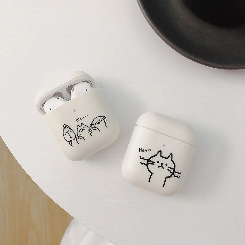cute Cartoon Funny cat for AirPods 1 2 Wireless Earphone Case Frosted plastic iPhone pc Protective Bag |