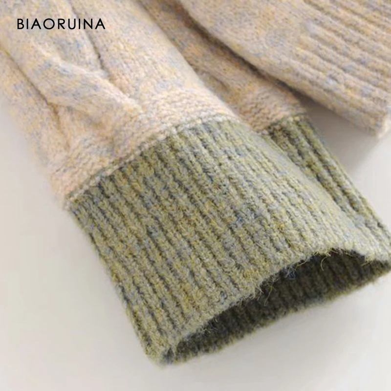 BIAORUINA, женский свитер, хит, цветной, с намоткой, толстый, сохраняет тепло, женский, зимний, свободный, негабаритный, пуловеры с круглым вырезом, женская мода