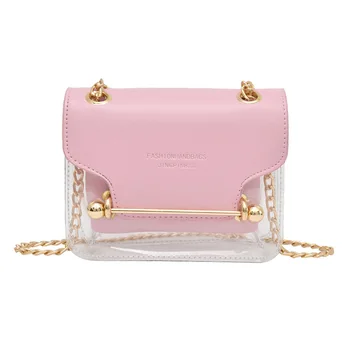 

Fashion Girls Women Gold Chain Jelly Clear Bag Design Handbag PVC Women Crossbody Top-handle Bag Transparent Messenger Shoulder