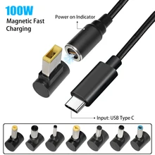 Adaptateur d'alimentation universel pour ordinateur portable 100W, câble magnétique USB type c vers Dc, convertisseur de fil de charge rapide