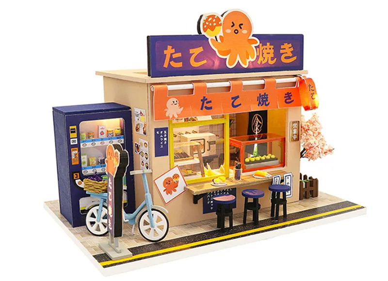 DIY Miniature Dollhouse Kit Vintage 3D Model Building Japanese Sushi Restaurant Birthday Gift Wooden Large Doll House Furniture 10