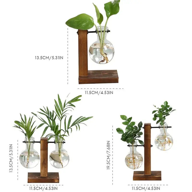 Стеклянная и деревянная ваза для растений настольная гидропоника горшок для дерева бонсай подвесные горшки с деревянным лотком домашний декор