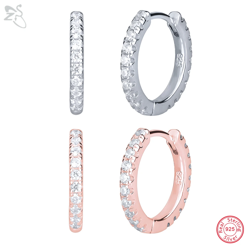 

ZS High Quality 925 Sterling Silver Earring Small Round Hoop Earring Chic CZ Crystal Earrings For Women Girl Silver Jewelry Gift