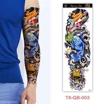 

Full Arm 3D Temporary Tattoo Skull Blue Gold Fish Colorfull Fake Sticker Makeup Body Art for Men Women DIY Waterproof Tattoos