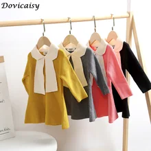 Зимнее платье для девочек; вязаные платья принцессы для маленьких девочек; однотонная детская одежда; пуловеры для малышей; свитера; платье