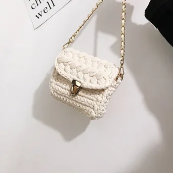 

Bag women's 2020 self-made hand woven chain lock cloth bar Crochet woven bag women's oblique straddle bag single shoulder bag ha