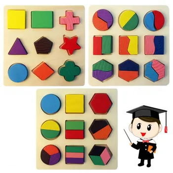 

Wooden Geometric Shapes Montessori Puzzle Sorting Math Bricks Preschool Learning Educational Game Baby Toddler Toys Kids Gift