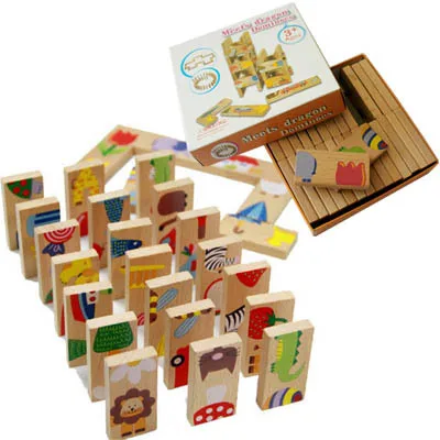 

Wood 28 Block Animal Matching Solitaire Domino XX03 Jigsaw Puzzle Building Blocks Children'S Educational Play 0.4