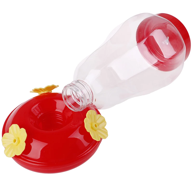 Alimentador de pájaros con gancho de hierro y flores de plástico para exteriores, alimentador de agua para pájaros, botella colgante para jardín, alimentador de colibrí